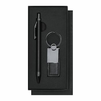 Set de bolígrafo de aluminio reciclado y llavero Tobyan