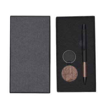 Set de bolígrafo y llavero de madera de nogal Lonlok